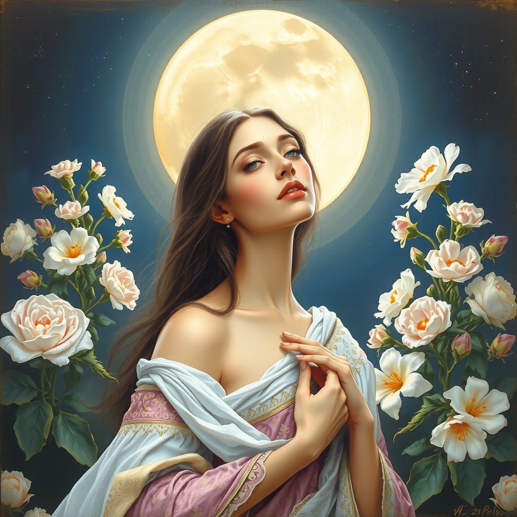Renaissance Pastel Portrait: Lunar Goddess in Celestial Gard...