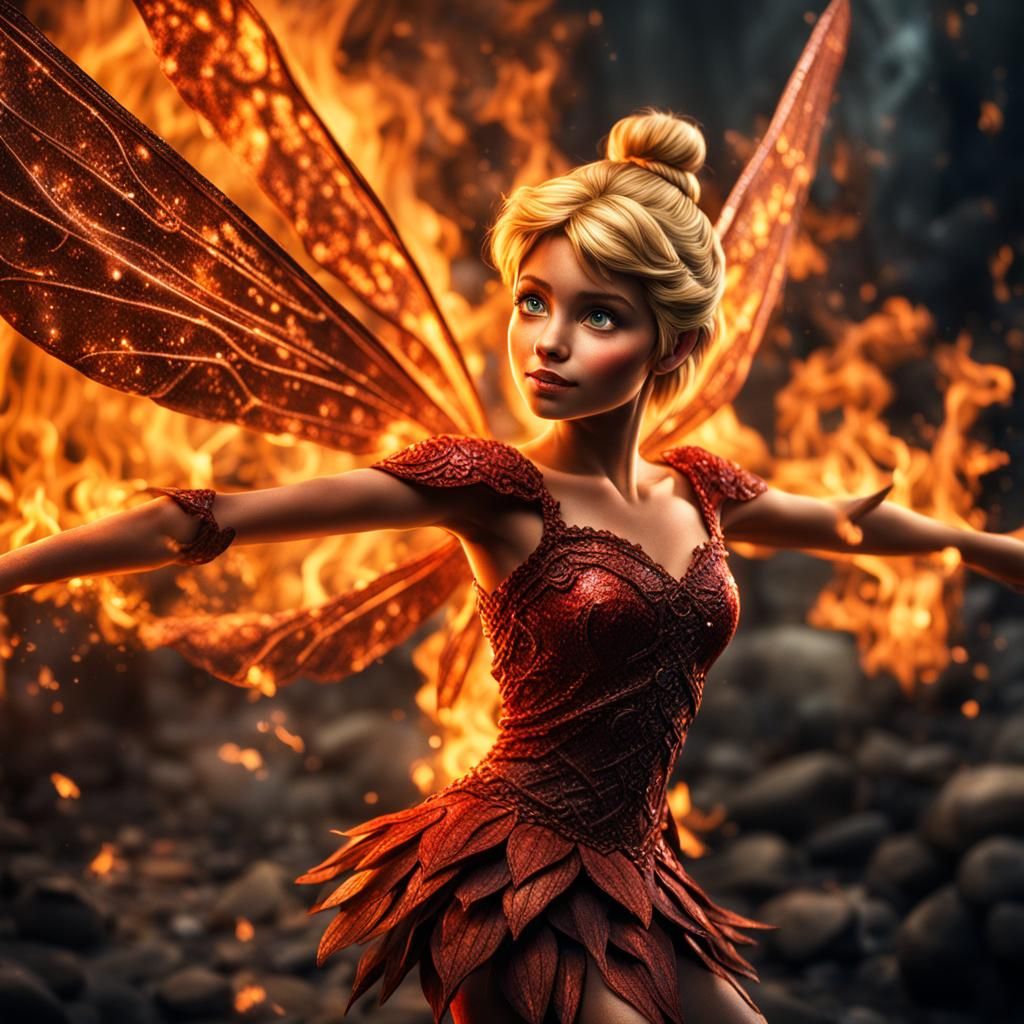 Tinkerbell as Fire Fairy: Hyperrealistic 64MP Image