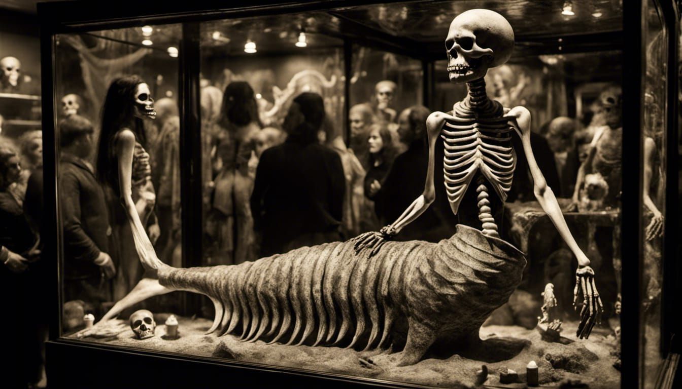 Skeleton Mermaid in Freak Show: Sepia Photography