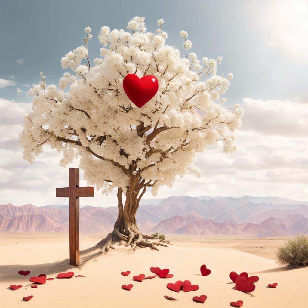Tree of Hearts Growing from Desert Cross