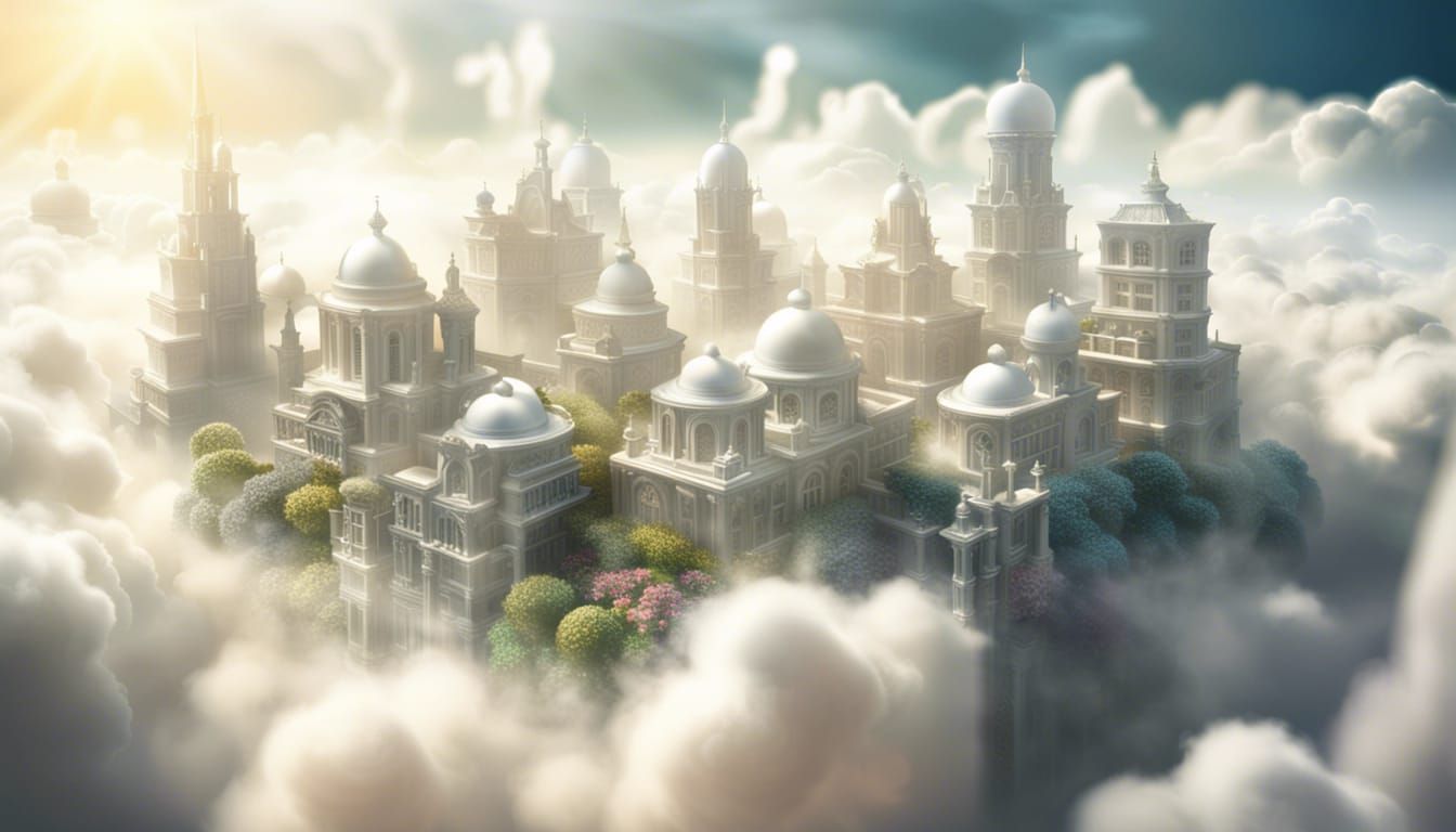 Ethereal floating sky city.