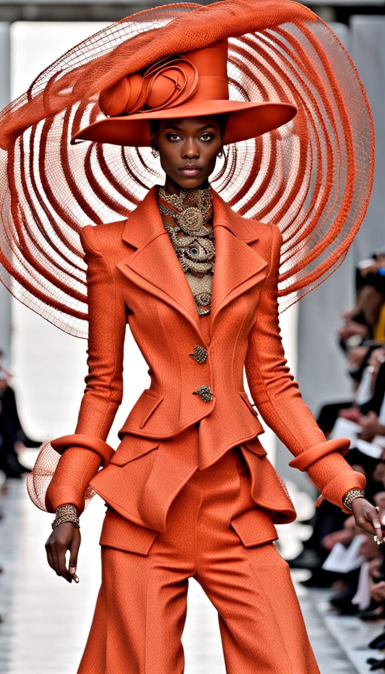 Elegant Avant Garde Model Struts Runway in Artistic Couture ...