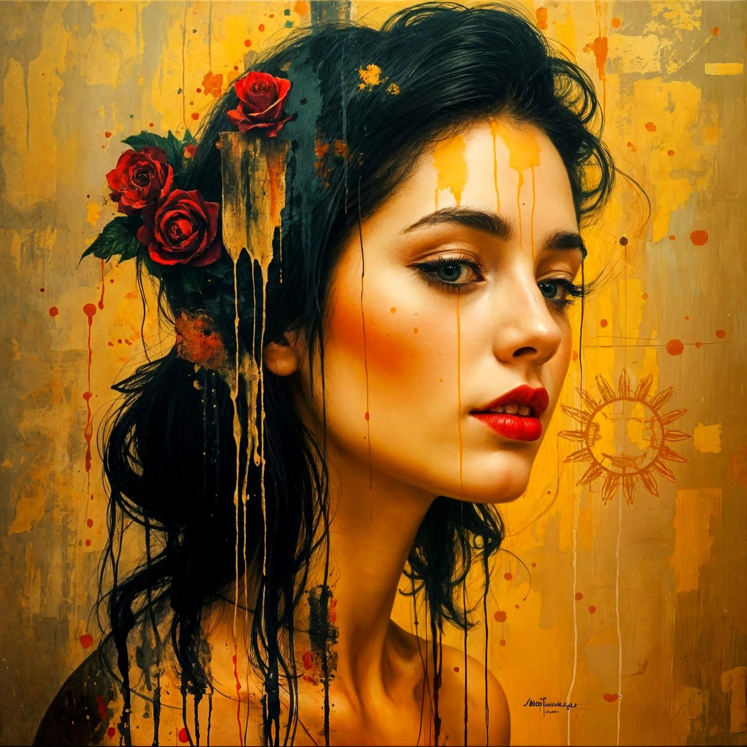 Surrealist Female Portrait in Mixed Media Art