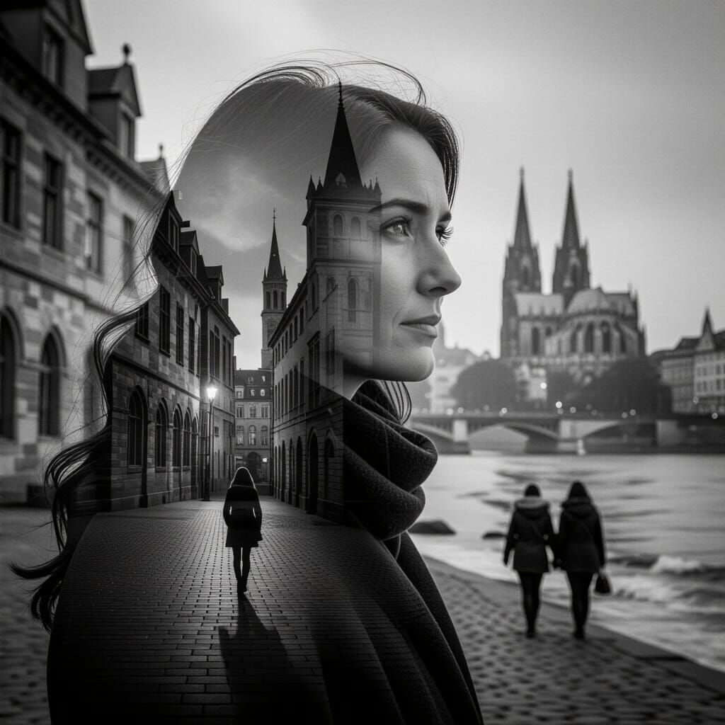 Double Exposure Portrait of Ludivine with Life Memories