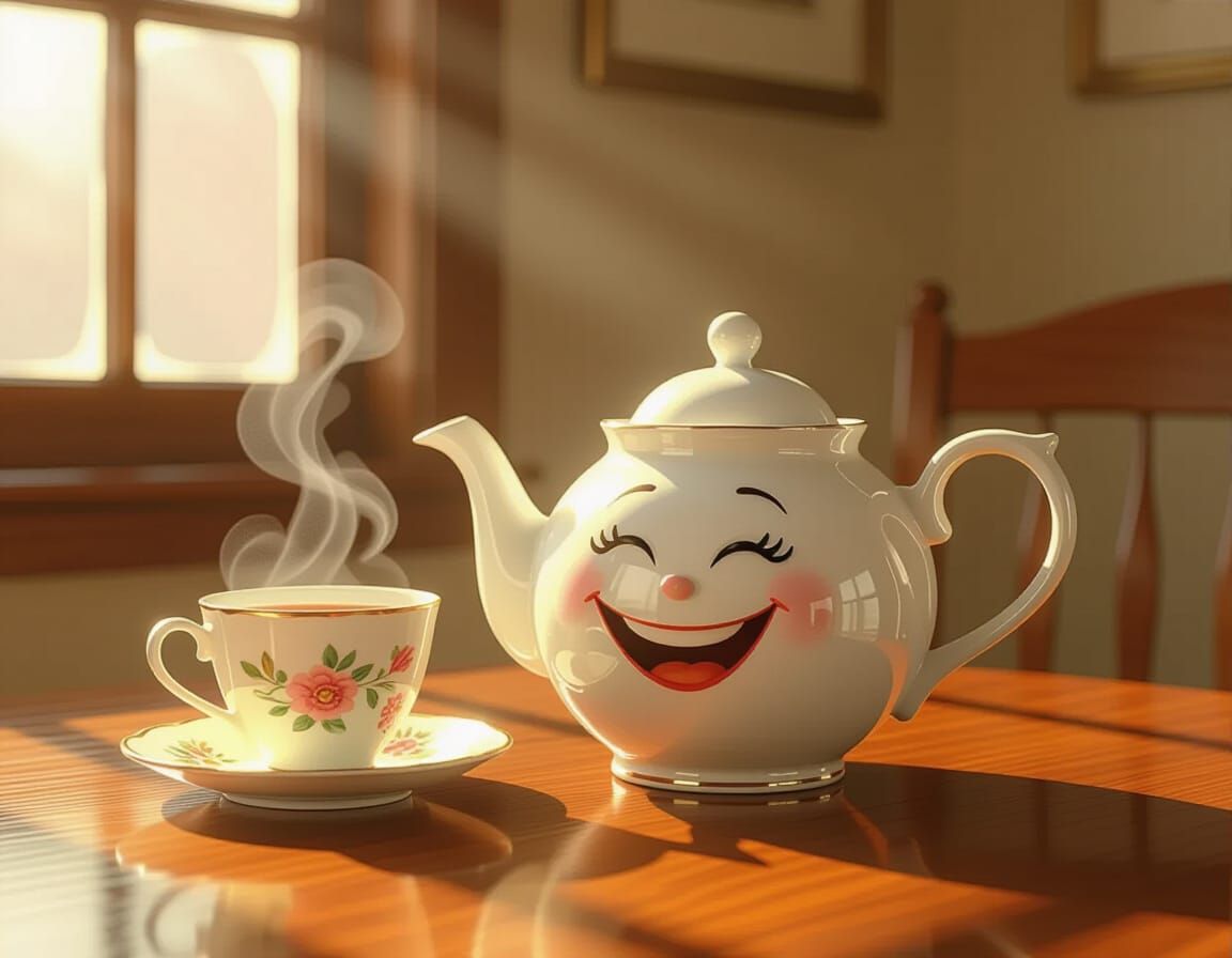 Whimsical Teapot & Teacup in Storybook Style