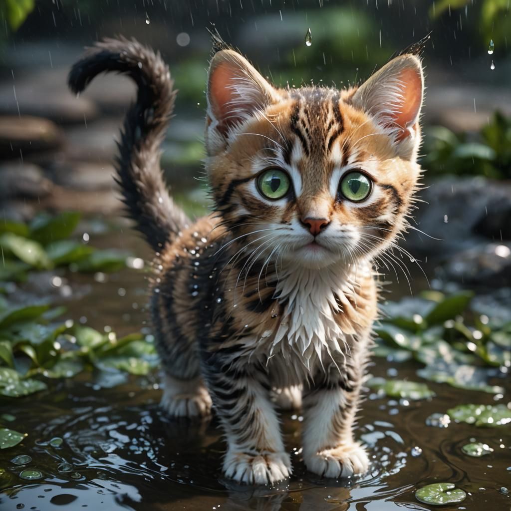 Cute Kitten with Big Green Eyes
