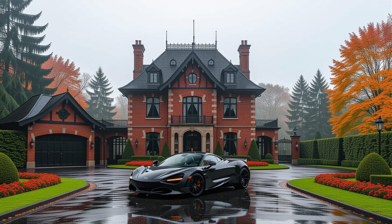 Victorian Chateau with McLaren in Misty Autumn