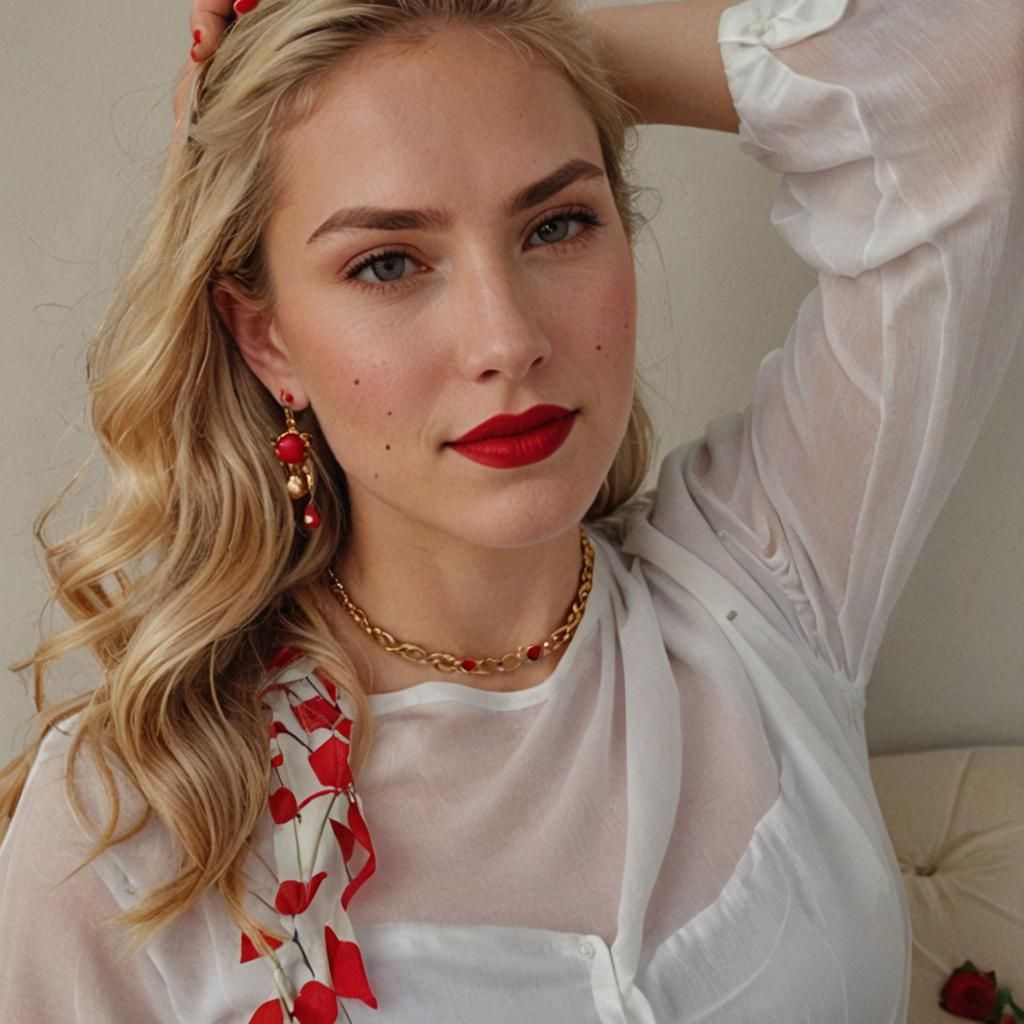 Blonde Woman with Red Lipstick Portrait