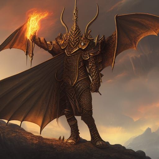 Golden Dragon Knight Fantasy Concept Art