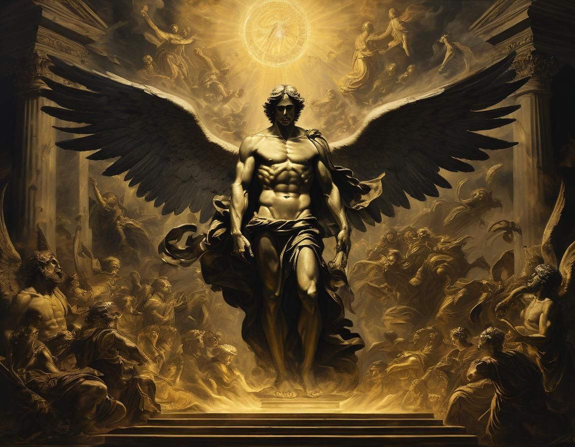 Angel's Judgment: Neoclassical Oil Painting with Divine Ligh...