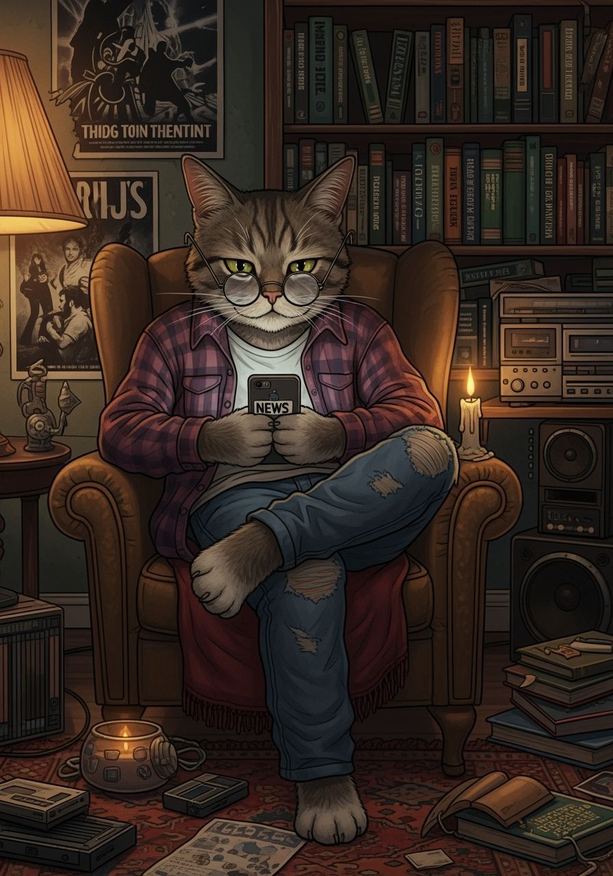 Cynical Gen X Cat in Retro '90s Living Room
