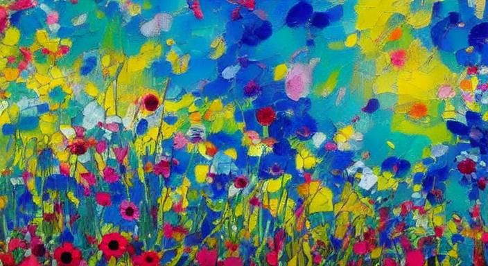 Kaleidoscopic Flower Field: Impasto Oil Painting