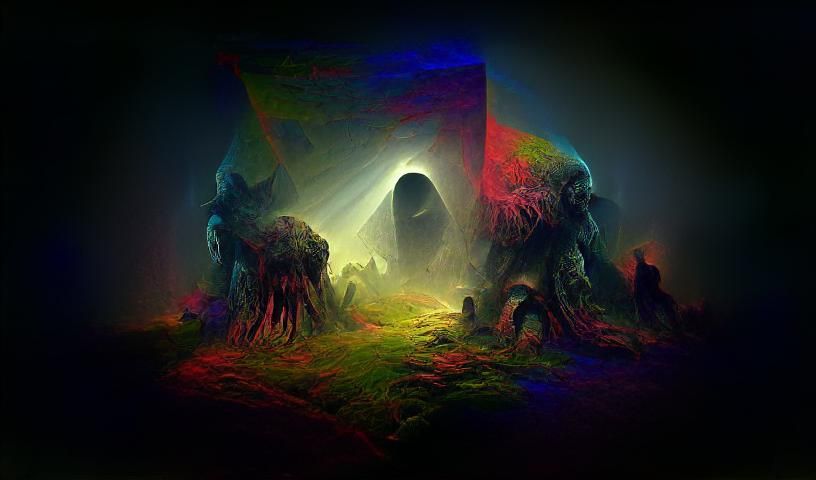 Creepy Shadow Monsters in a Lovecraftian Horror Scene