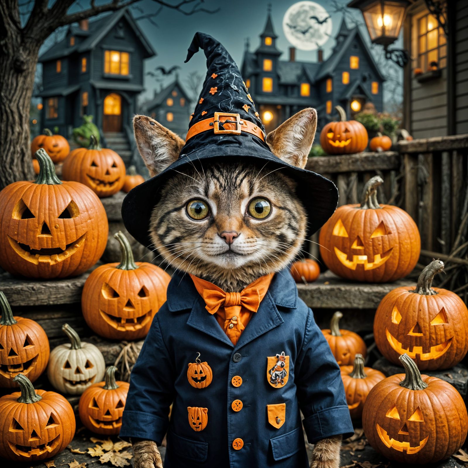 Animals in Halloween Costumes, Hyperrealistic Style