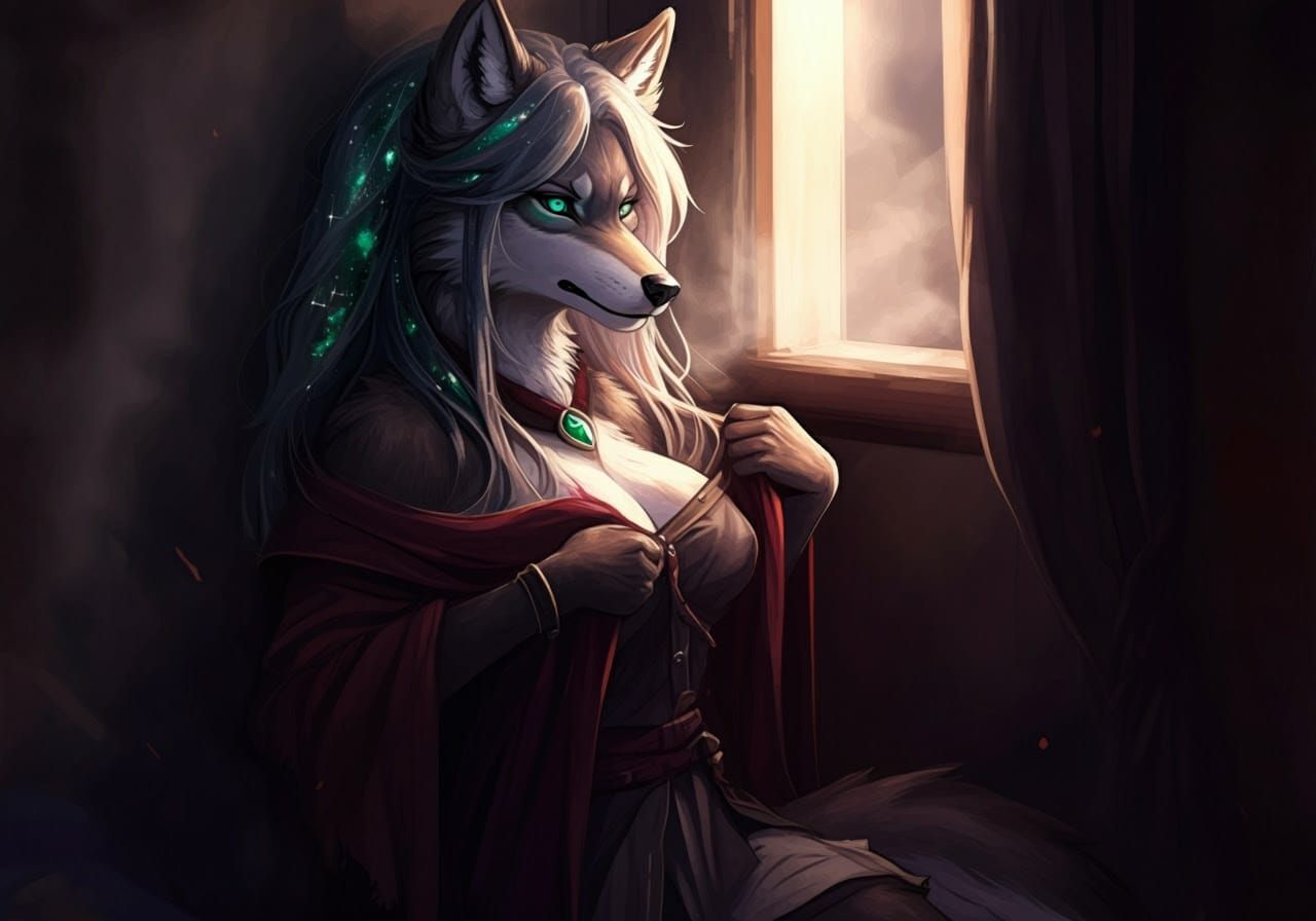 Anthropomorphic Wolf Witch in Fantasy Anime Sketch Style