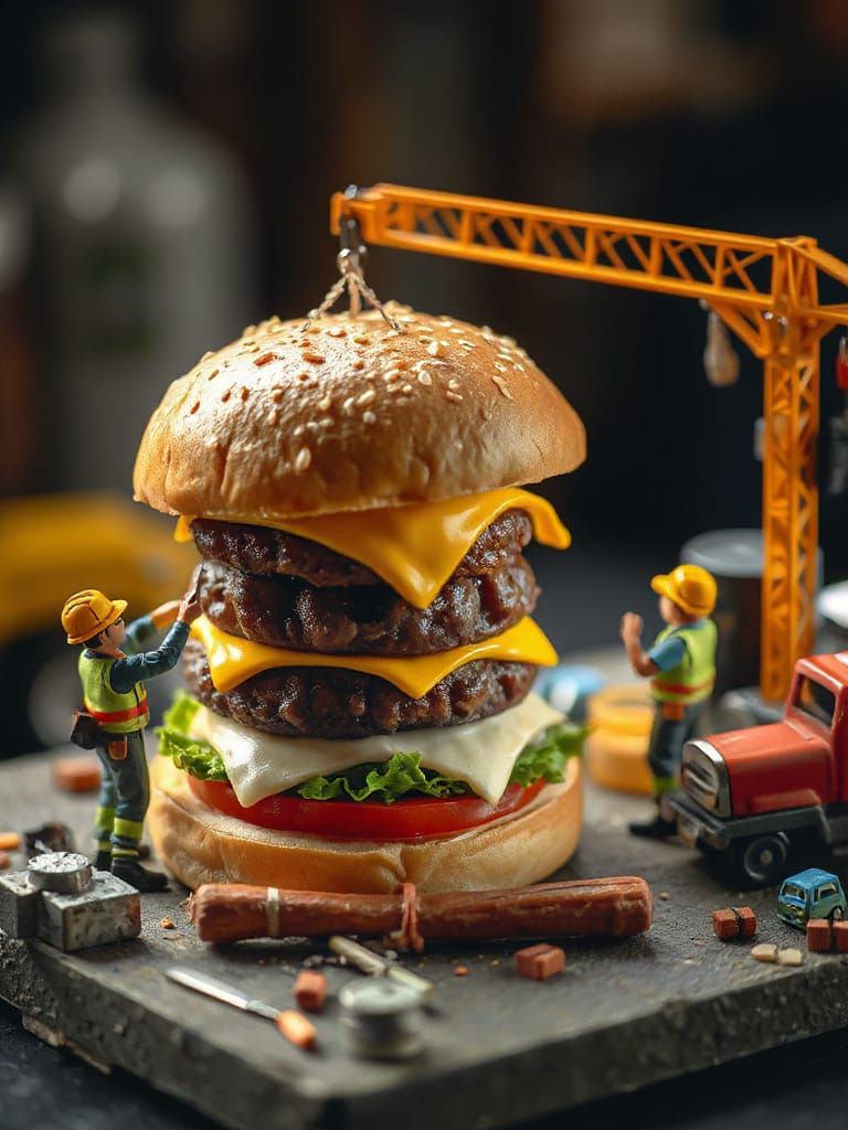 Miniature Workers Build Giant Cheeseburger in Hyperrealistic...
