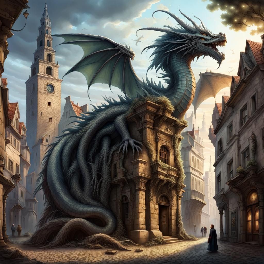 Mystical Metropolis Dragon in Hyper-Realistic Style