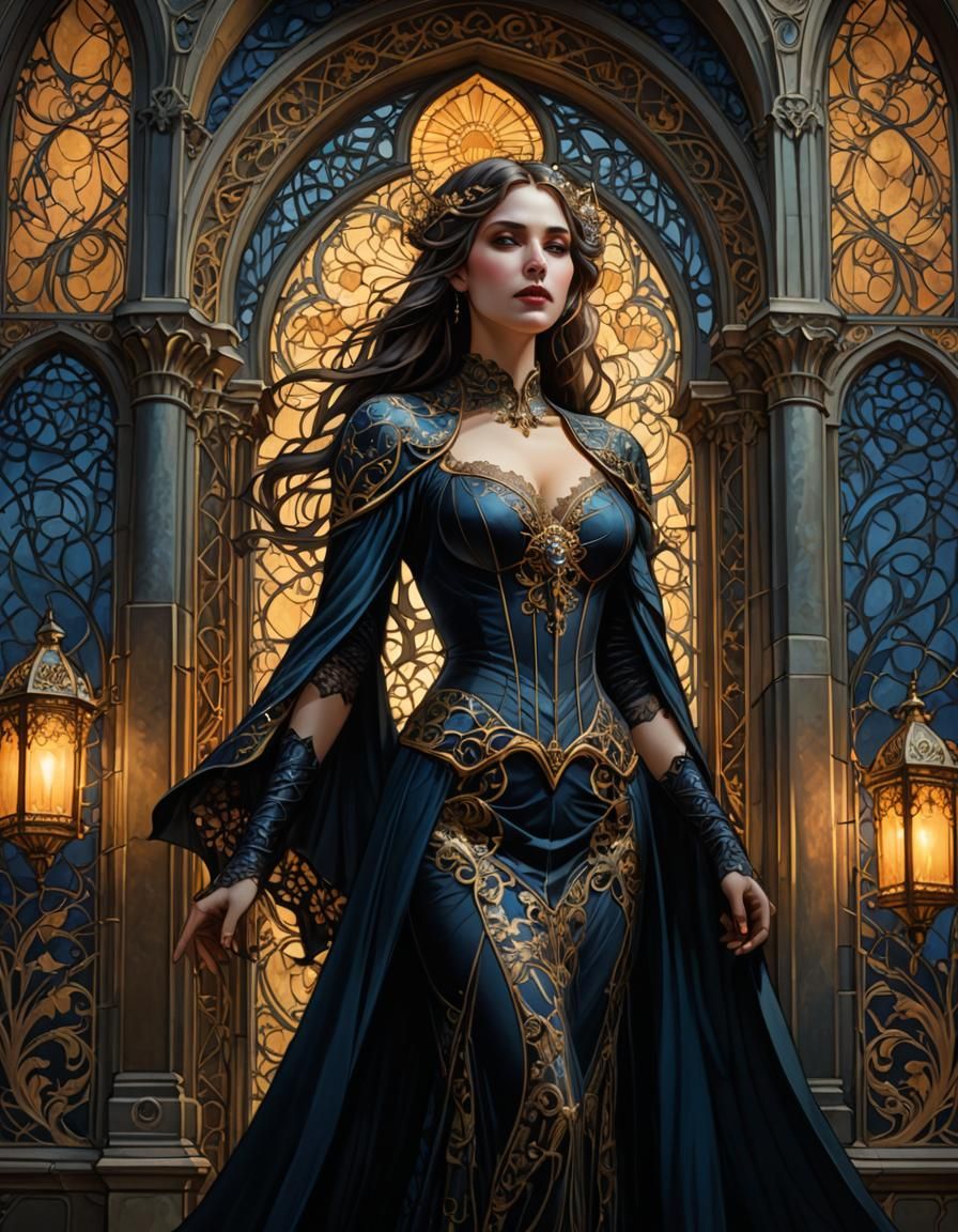 Art Nouveau Vampire in Gothic Archway