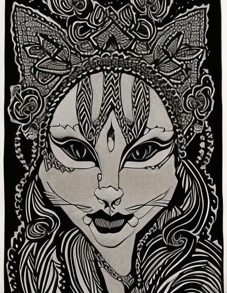 Grotesque Ink Portrait of a Decadent Catgirl