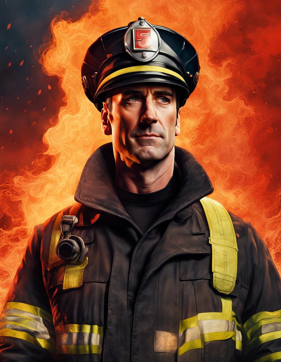 Fireman Portrait in Hyperrealistic Splash Art Style