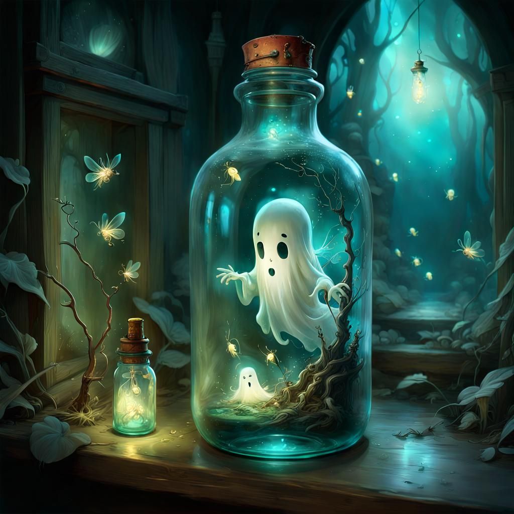 Ghost in a Bottle: Eerie Fantasy Digital Art