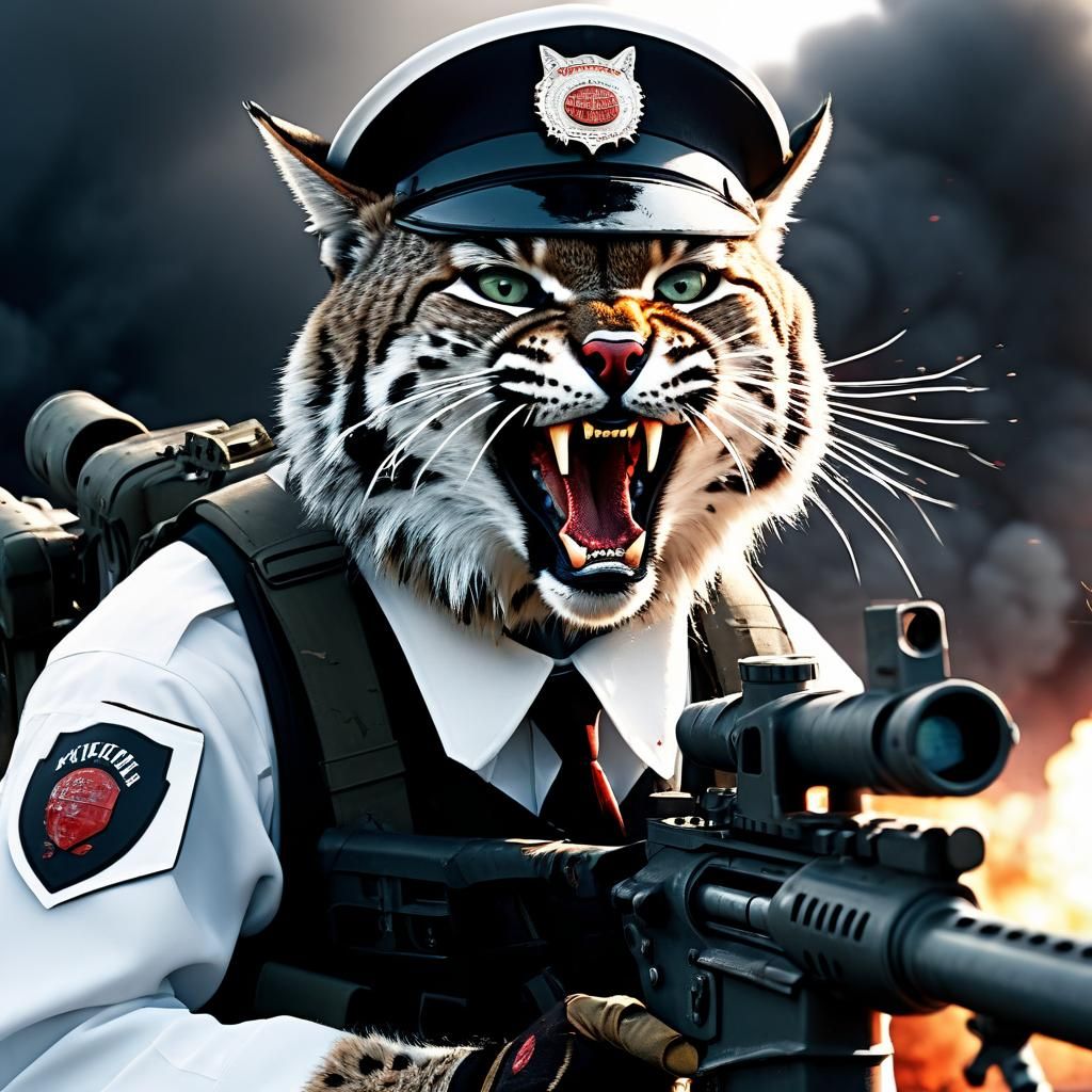 Ferocious Bobcat Charging into Battle with Explosive Rocket...