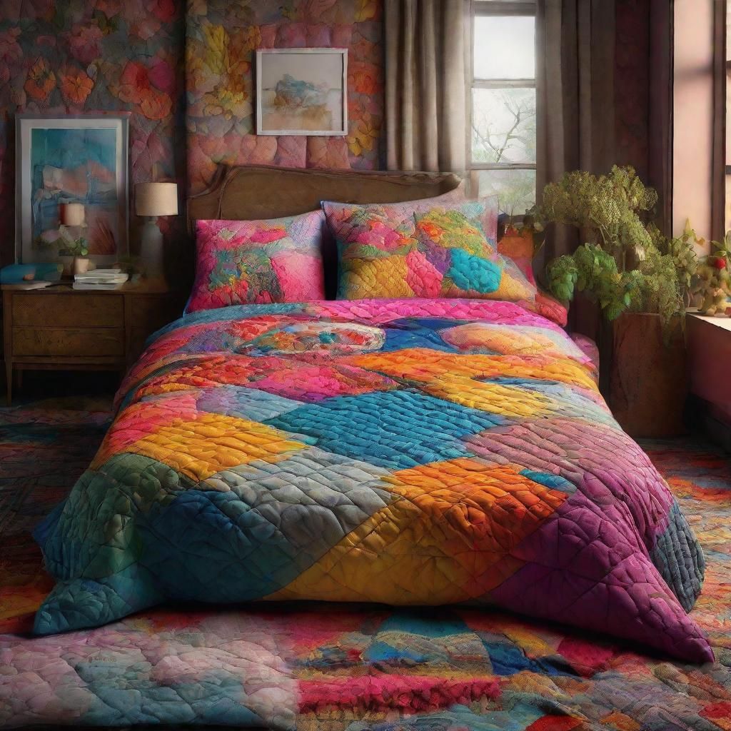 Hyperrealistic Quilted Bed Sheet with Organic Textures