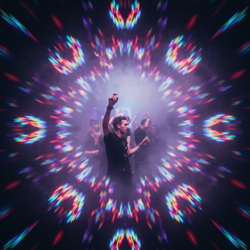 Kaleidoscopic Rave Scene in High Contrast