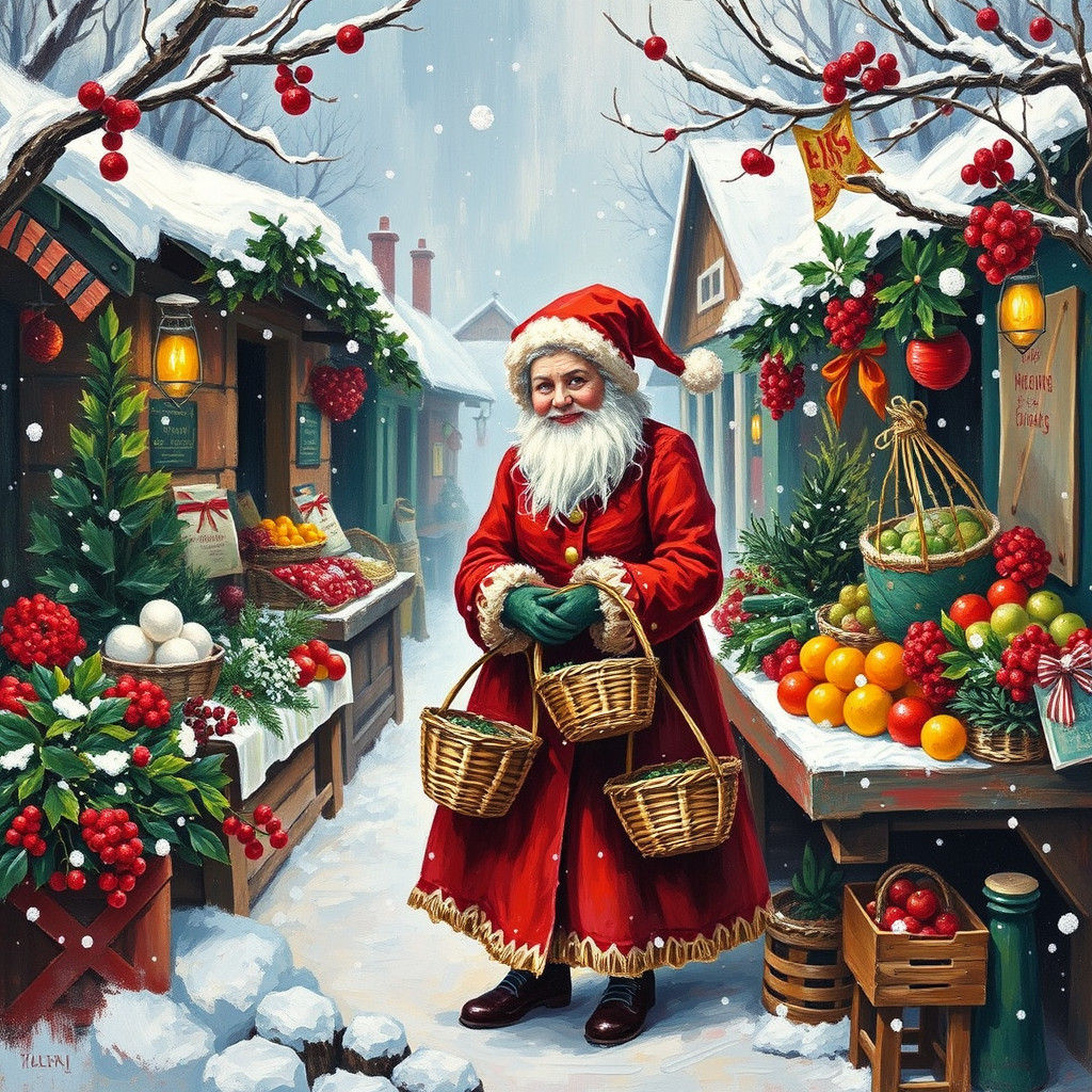 Mrs. Claus Shopping, Impasto Painting