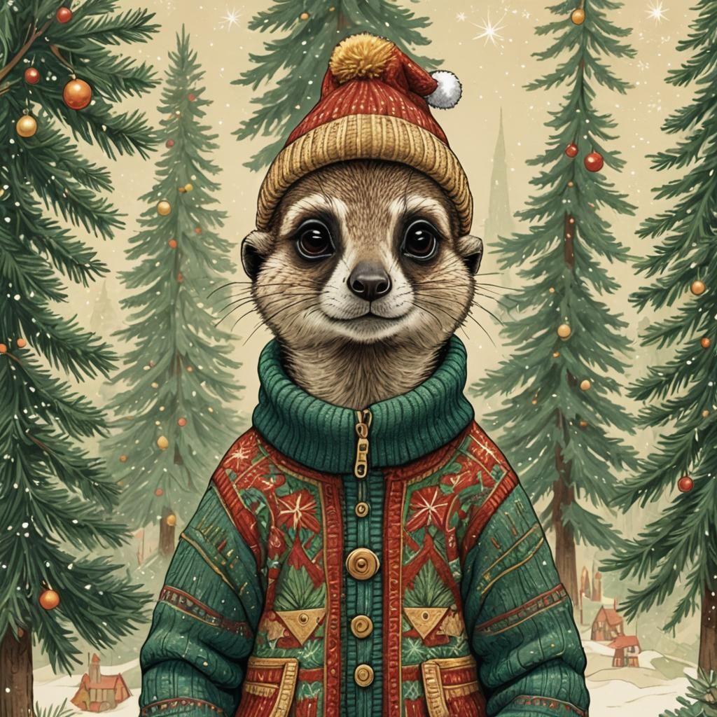 Christmas Meerkat in Winsor McCay Style