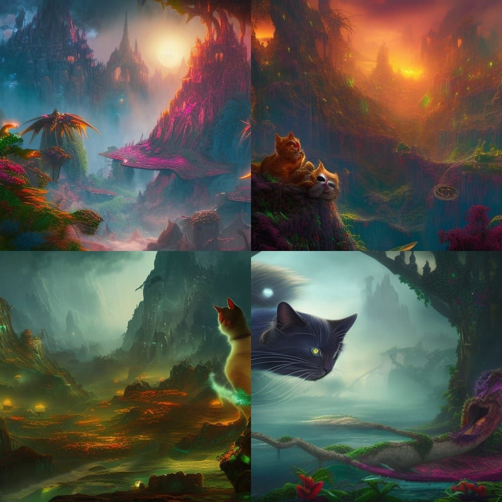 Cat Paradise Death in Detailed Matte Painting