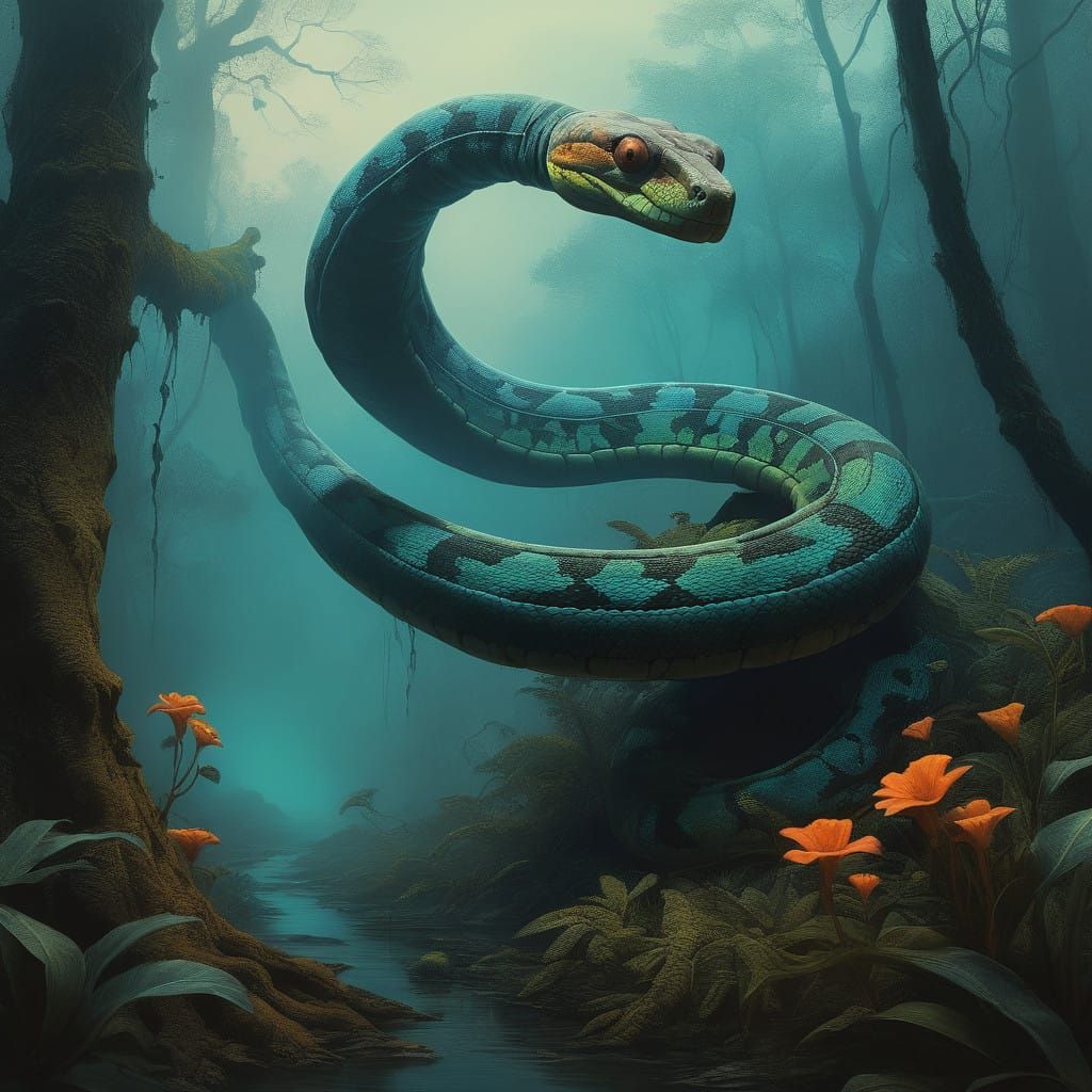 Majestic Boa Constrictor in Vibrant Jungle Landscape