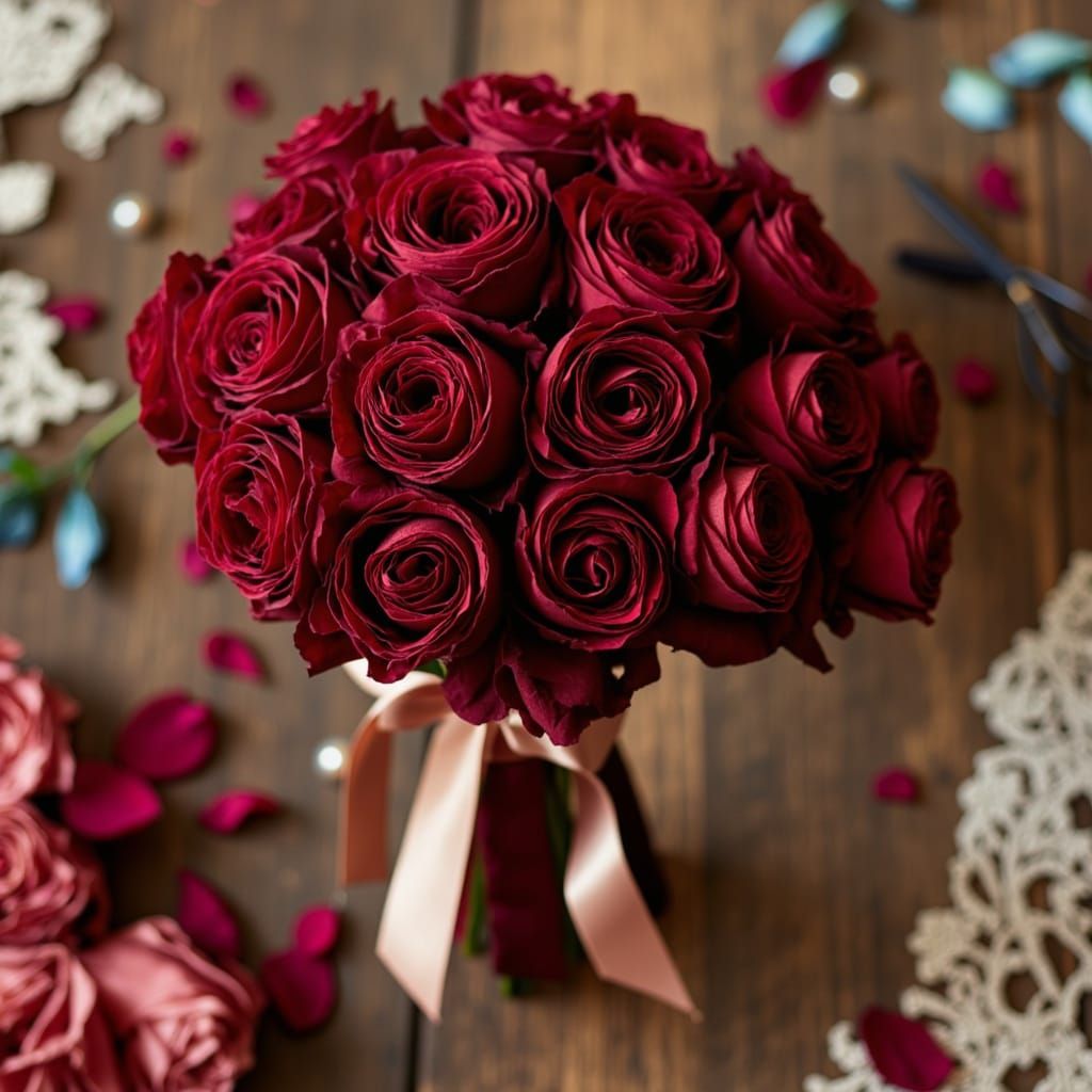Hyperrealistic Bouquet of Dried Red Roses