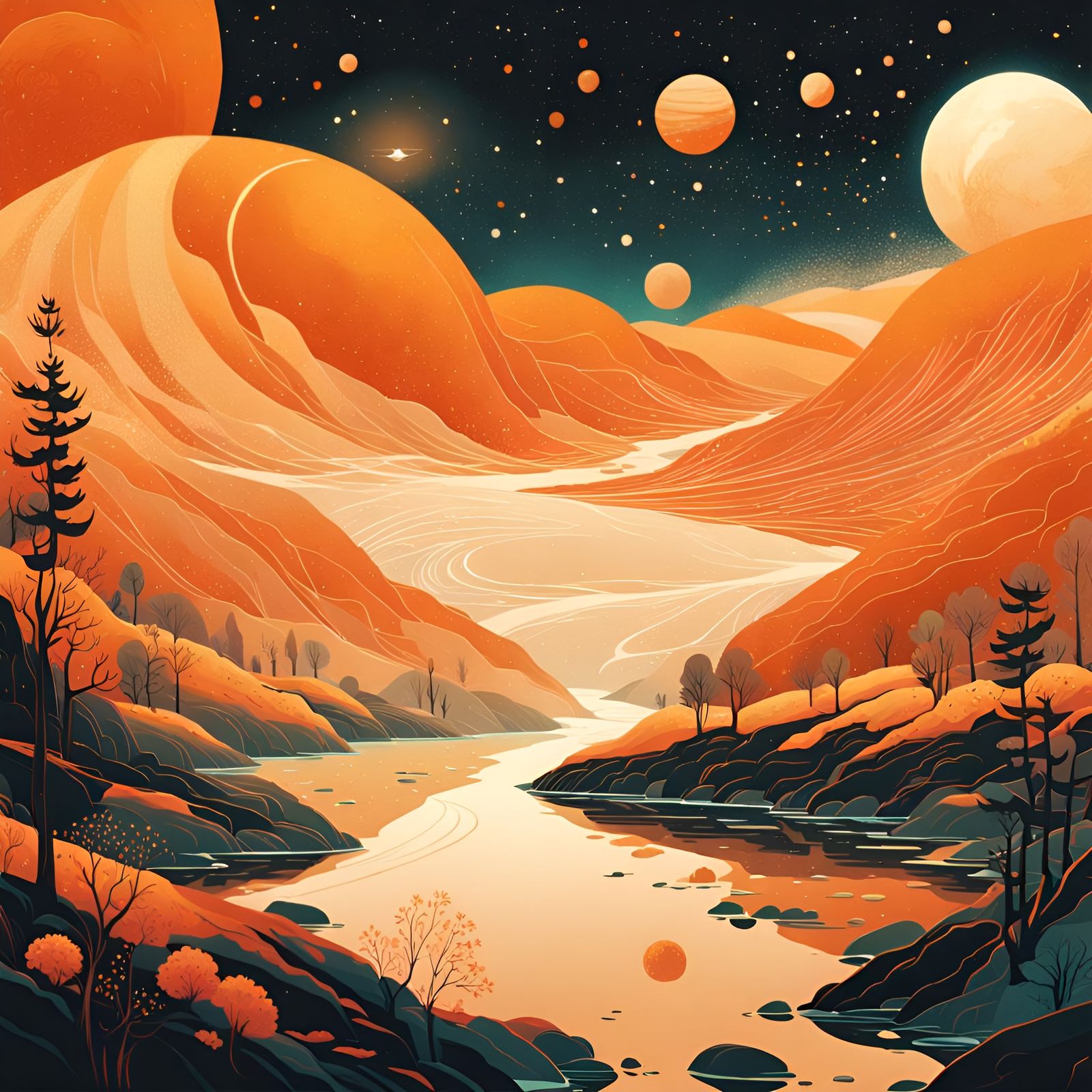 Vibrant Galaxy Landscape with River of Light