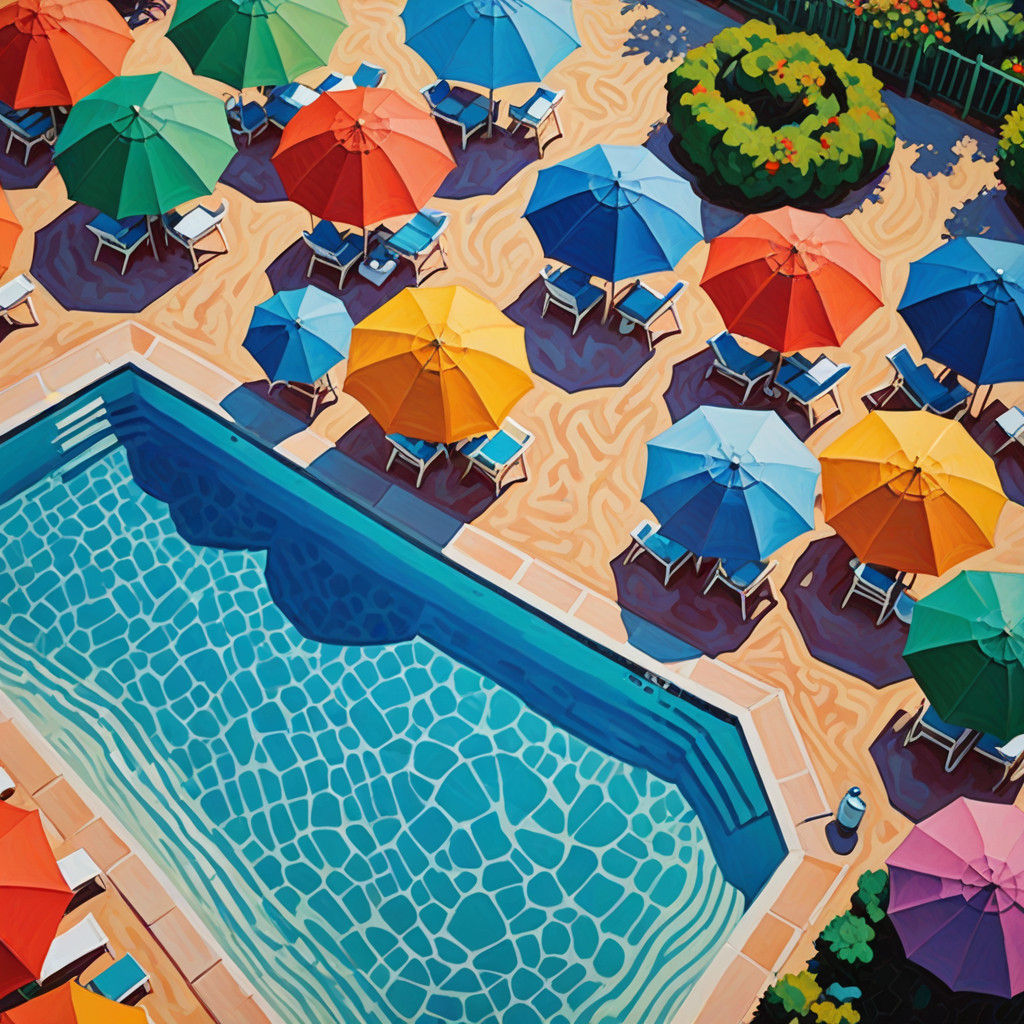 Surreal California Pool Scene in Vibrant Hockney Style