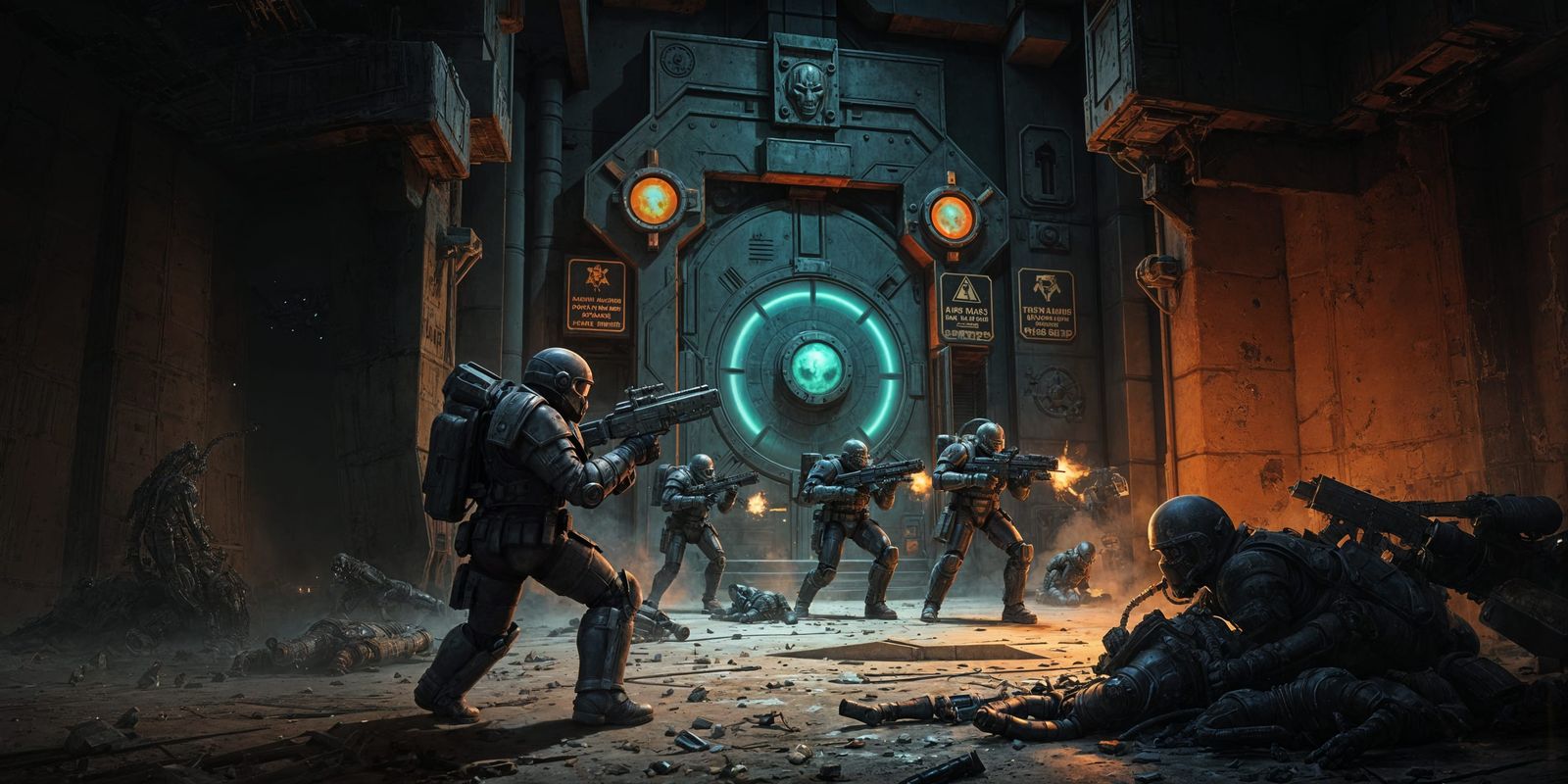 Space Marines Breach Alien Door with Laser Drill