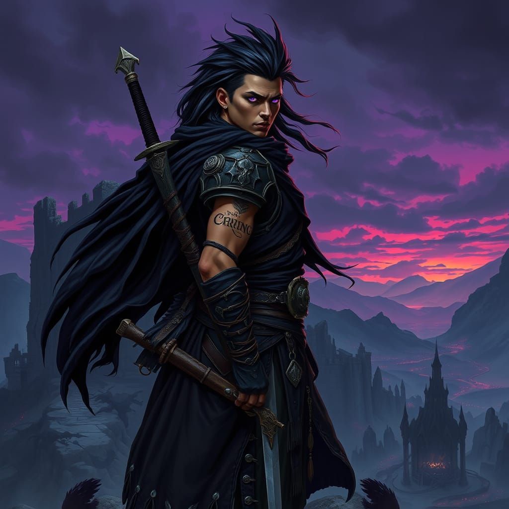 Gothic Warrior Sentinel Overlooks War-Torn Valley