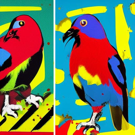 Pop Art Cat-Pigeon and Pigeon-Cat Diptych