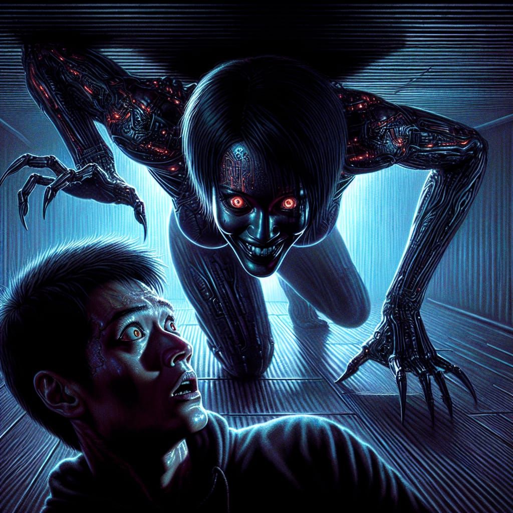 Gritty Cyberpunk Scene with Menacing Figure