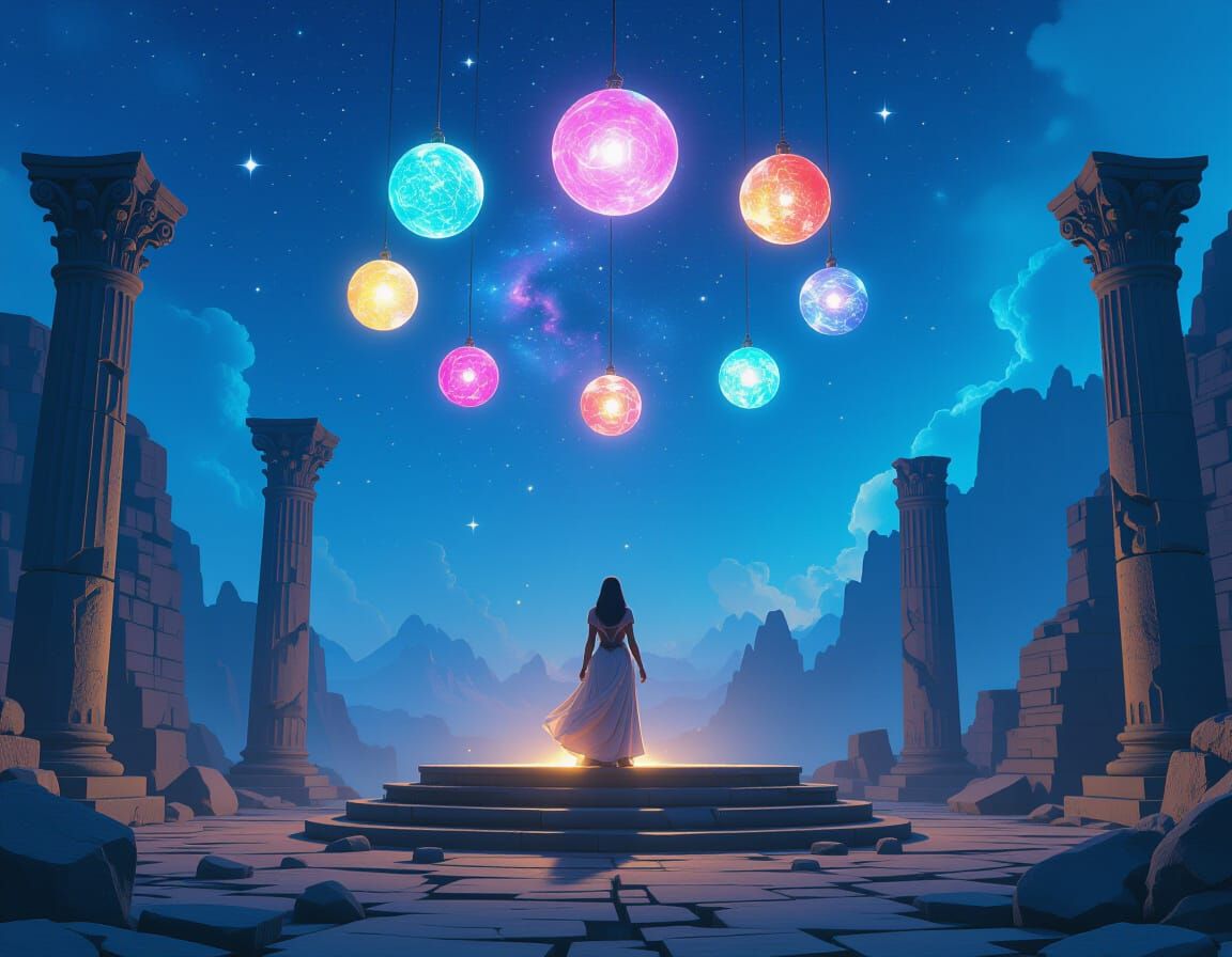 Mystical Flat Earth Realm with Ancient Ruins