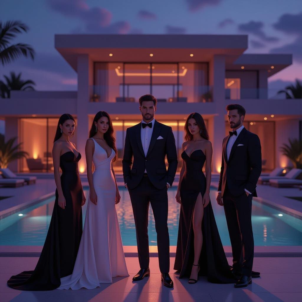 Sophisticated Personas in Luxurious Villa Twilight
