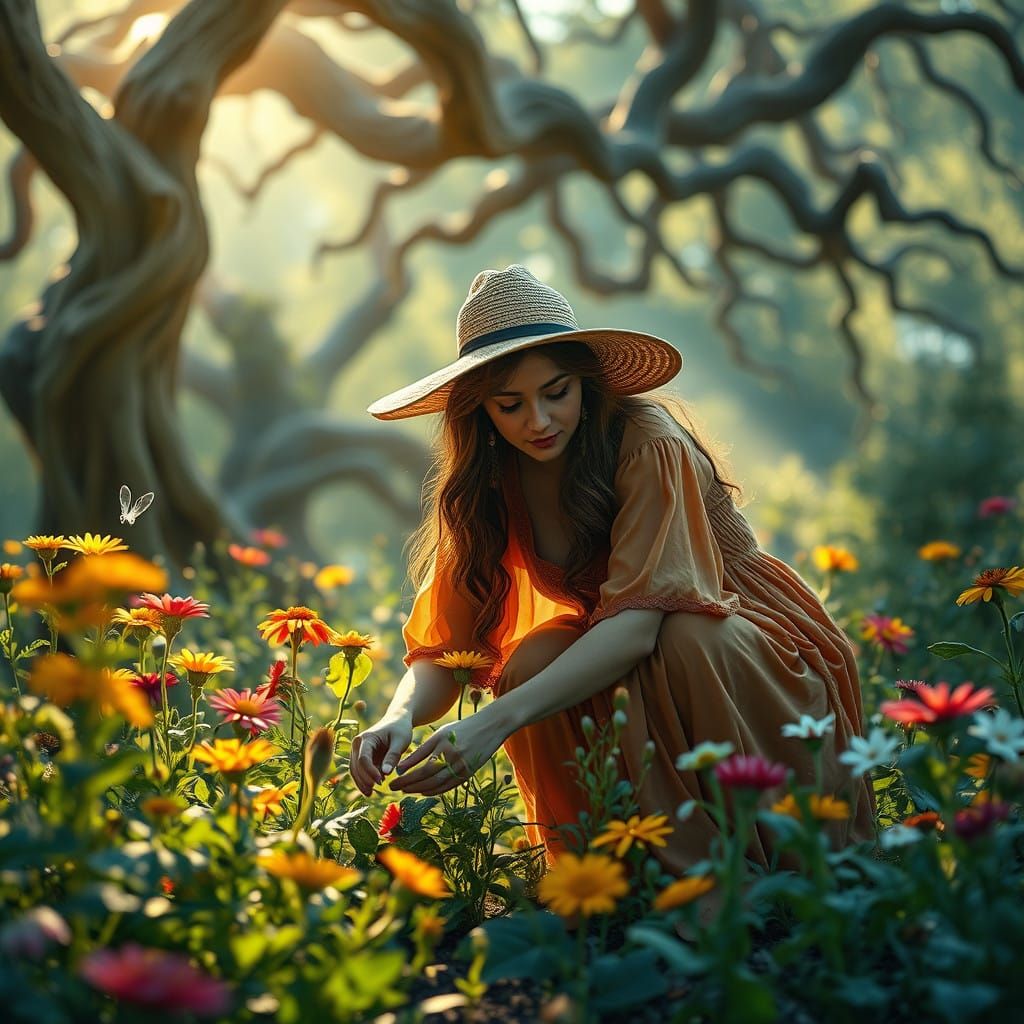 Enchanted Garden Comes Alive in Whimsical, Sunlit Scene