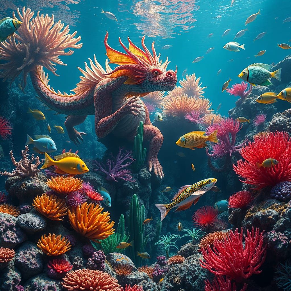 Vibrant Underwater Kingdom with Sea Dragon in Photorealistic...