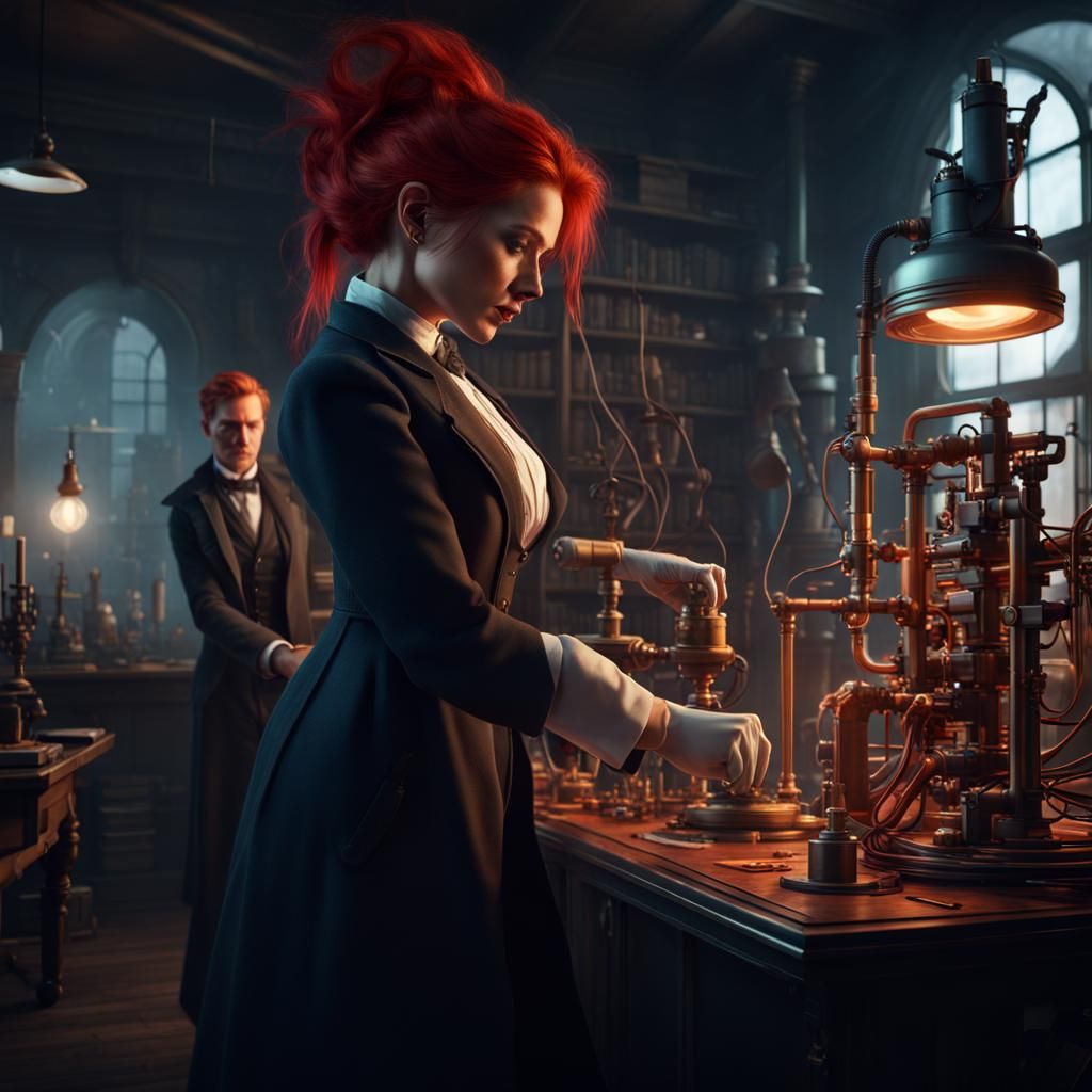 Victorian Sci-Fi Scientist Conducting Electrical Experiment