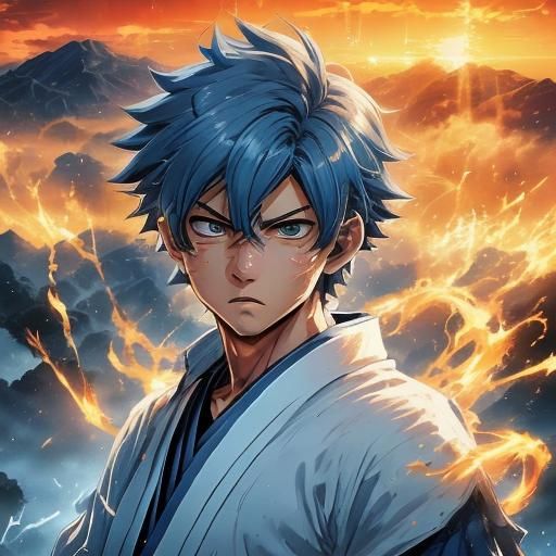 Jake Gazing at Sunset: Vibrant Anime Illustration