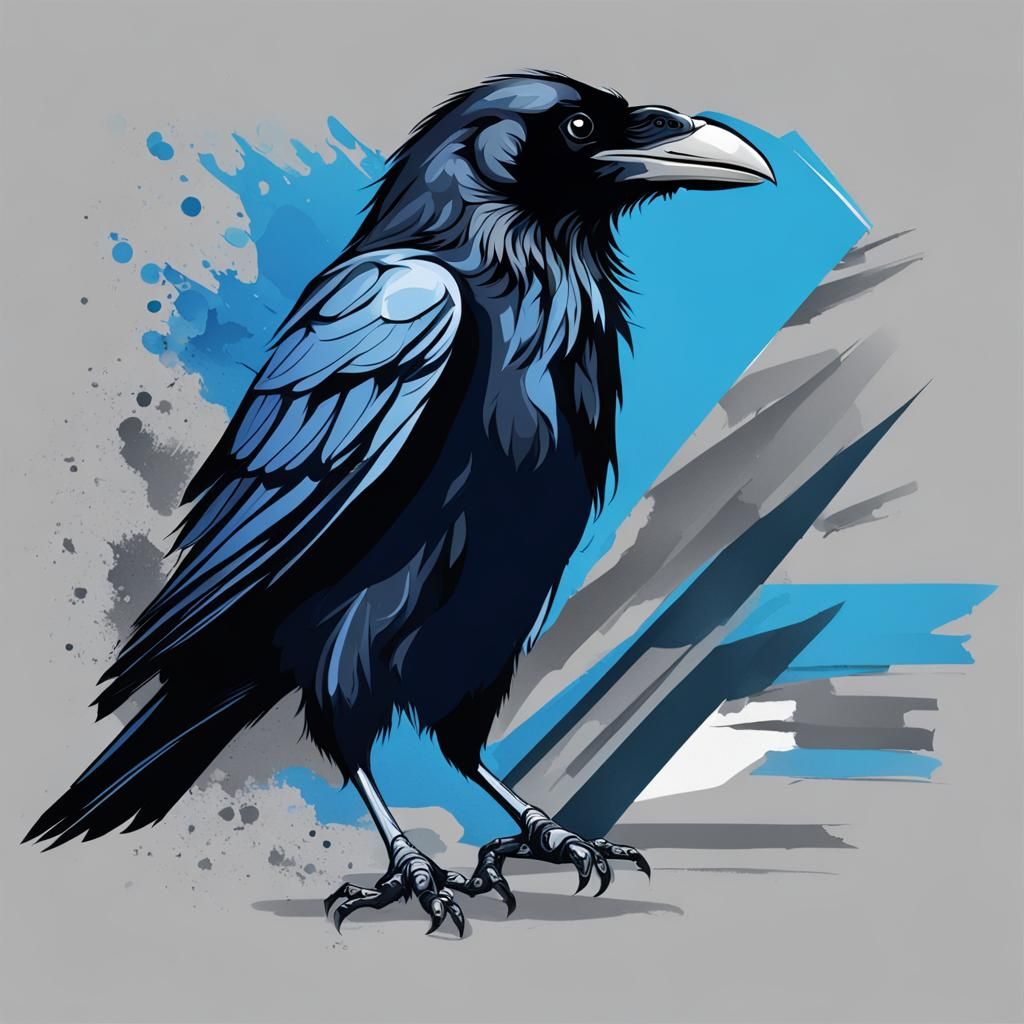 Artistic Raven Banner in Blue, Black, and Grey