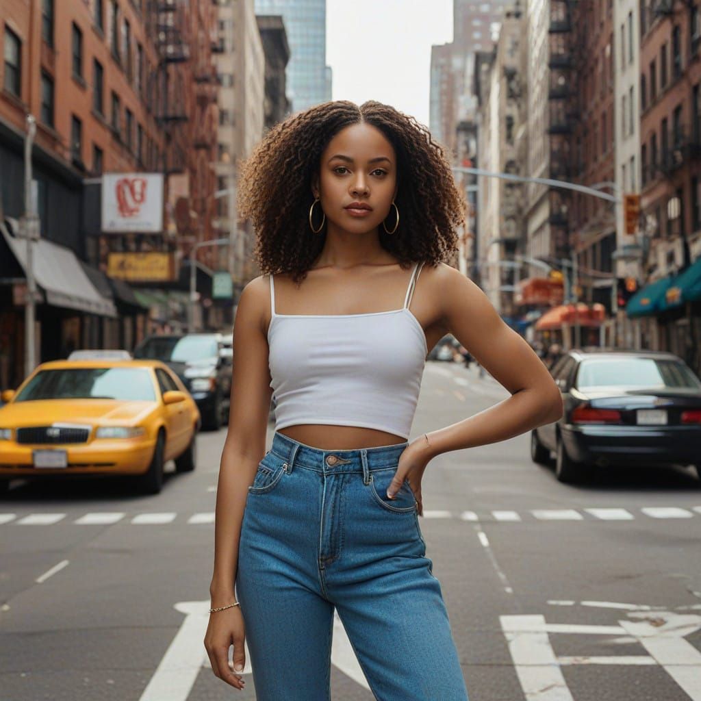 90s New York City Fly Girl in Cinematic Film Still Style