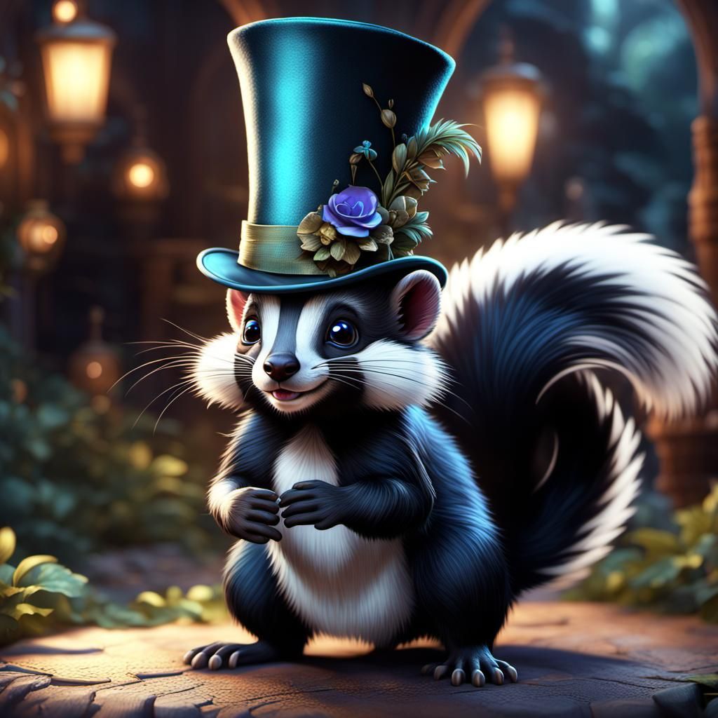 Charming Skunk in Top Hat: Detailed Matte Painting