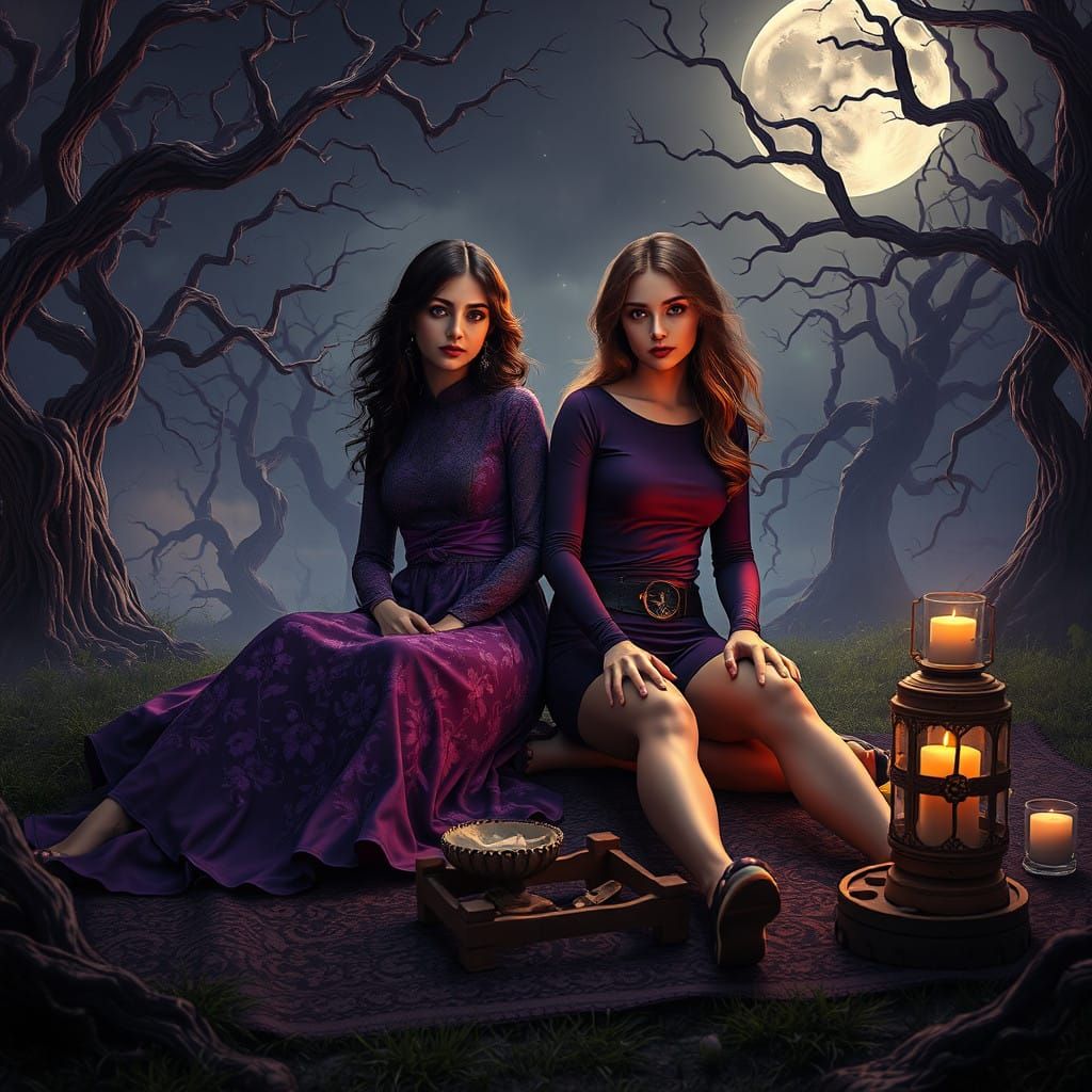 Mystical Moonlit Encounter in a Dreamlike Landscape