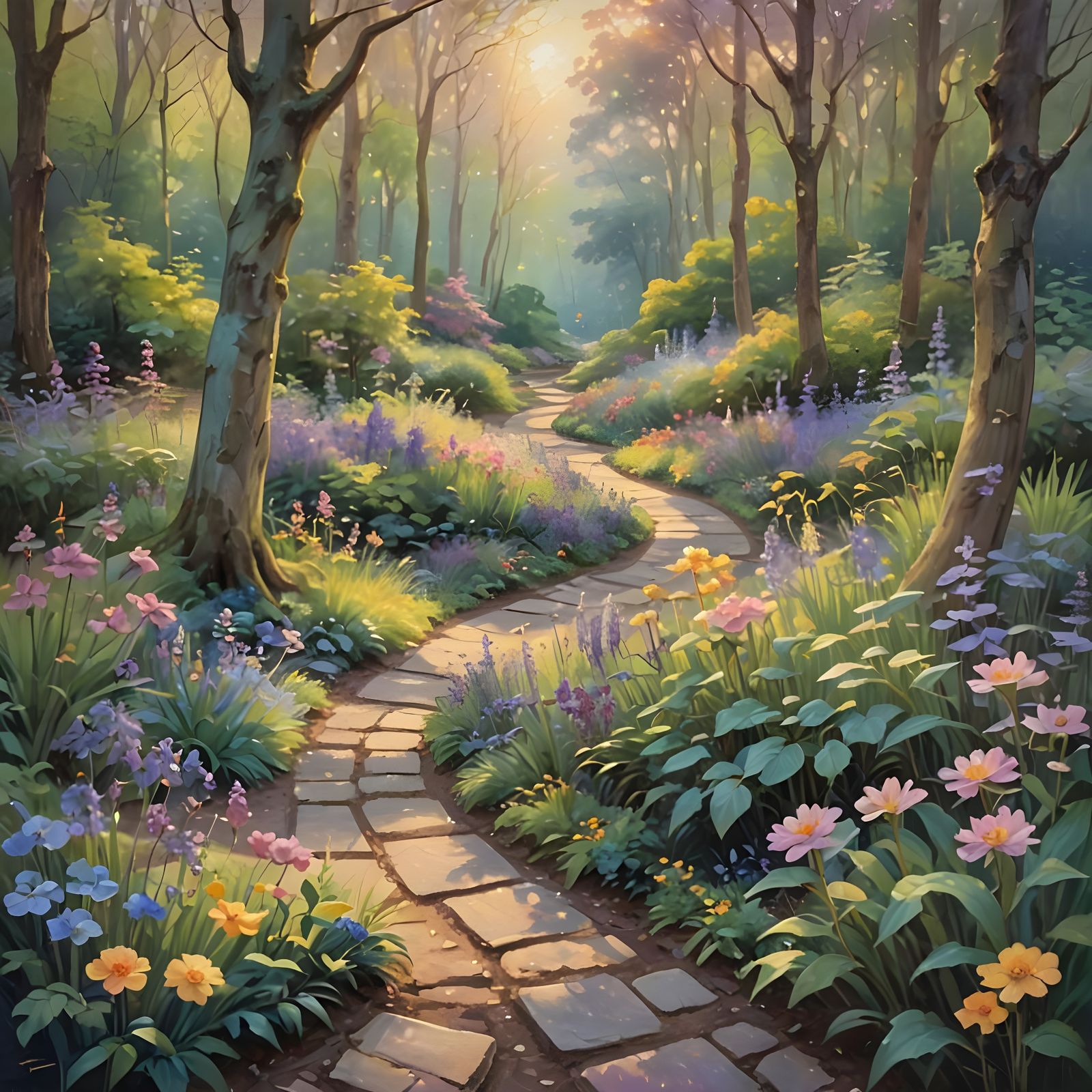 Botanical Garden Path in Pastel Oil